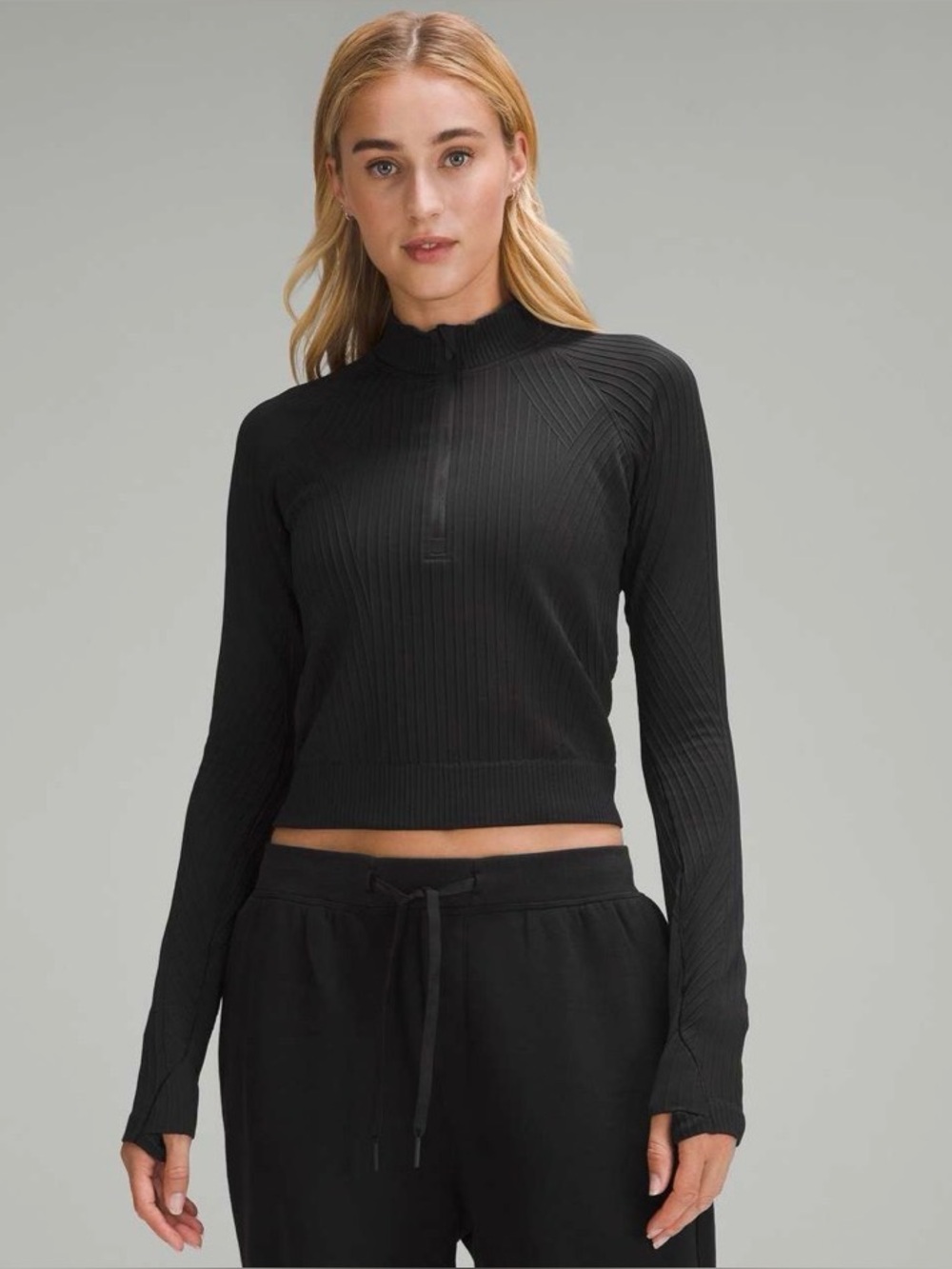 NWT Lululemon Rest Less Cropped Half Zip 14 Aerial Current Black / Black